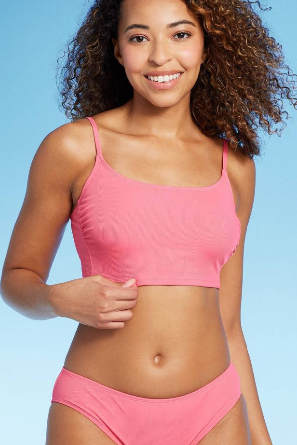 Athletic two-piece swimsuits for teens: Ribbed Halter Bikini at Target in Pink