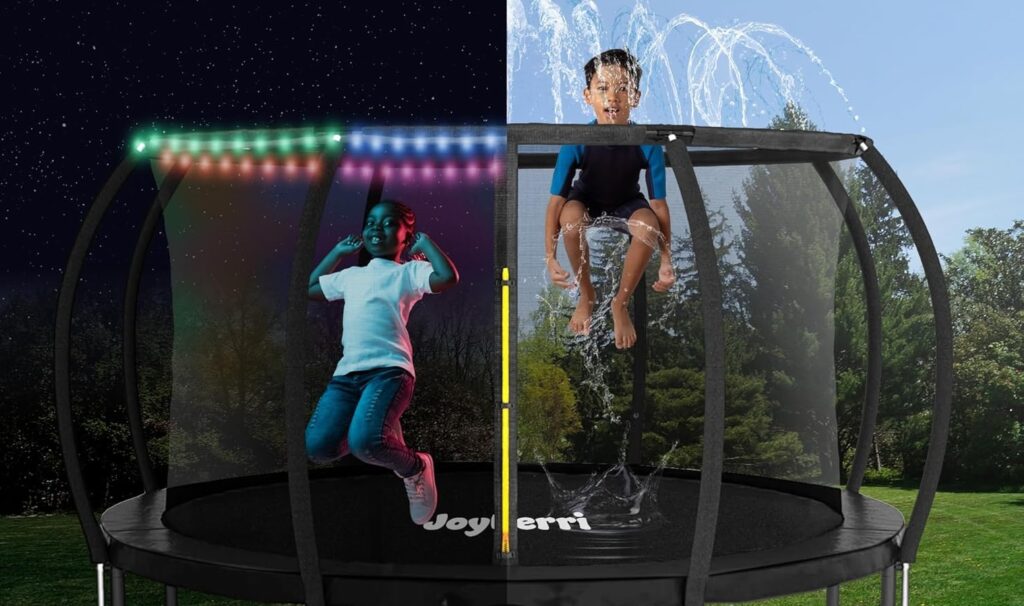 Joyberri Trampoline with sprinkler attachment and nighttime lights, now on sale 