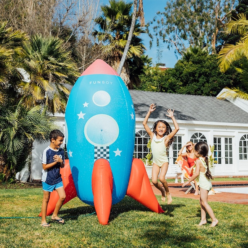 backyard utdoor water toys for kids: Funboy's gigantic rocket shop sprinkler donates to COVID relief with every purchase.