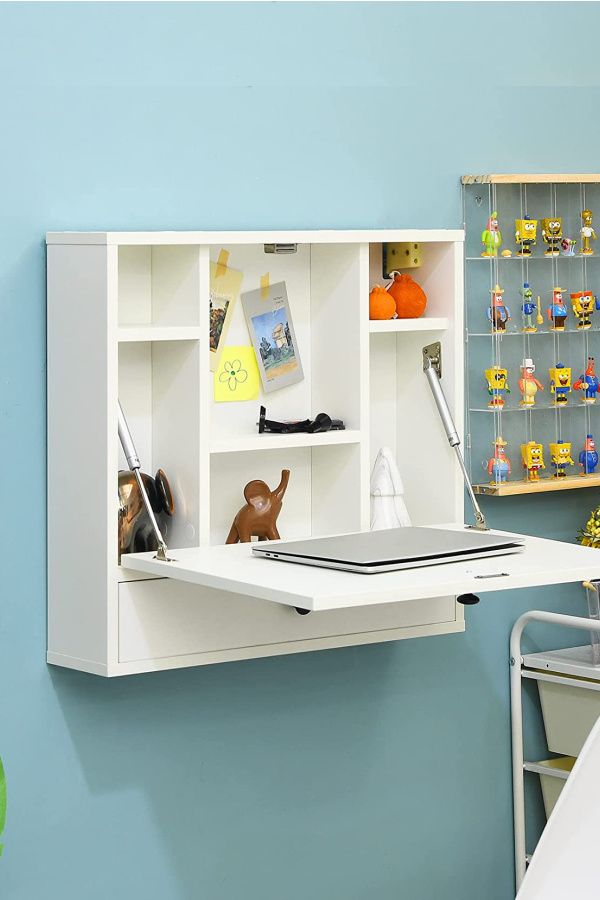 This wall-mounted folding computer desk is terrific for rooms without a lot of space