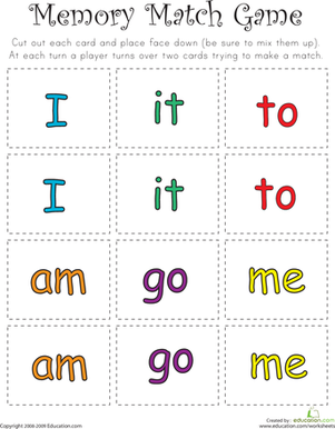 Free sight word printable: Kindergartensight words memory match game